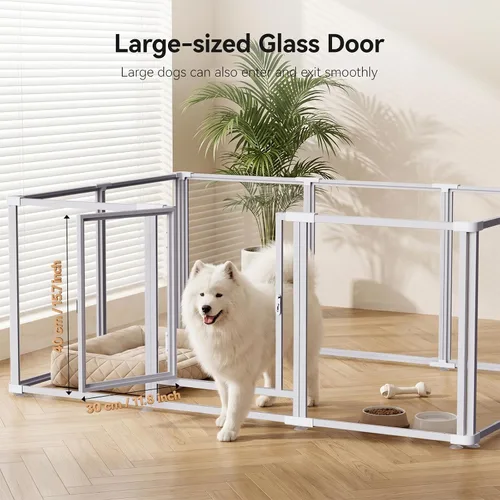 Vista 4 de Clear Acrylic Dog Play Pen Indoor (White, 23.6H, 8)