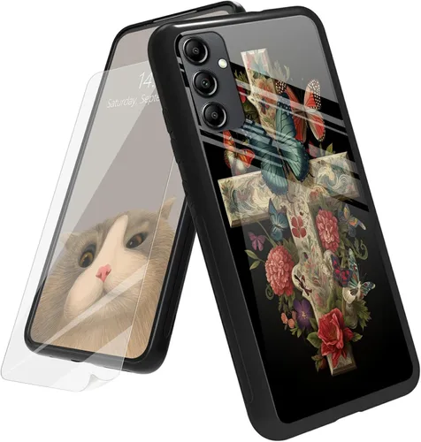 Vista 118 de Funda para Samsung Galaxy A12 5G con protector de pantalla, parte trasera de vidrio templado + TPU de silicona suave que absorbe los golpes