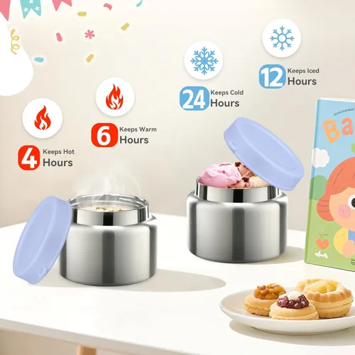 Vista 4 de Aimsnk Juego de Loncheras para Niños - Frasco de Alimentos Aislado de 12 oz, Bolsa Térmica, Envases de Comida para Almuerzo a Prueba de Fugas