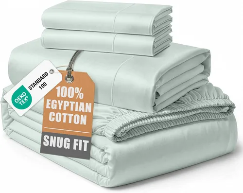 Vista 229 de LANE LINEN - Sábanas individual 100% algodón egipcio suave, cómodo y grueso de calidad de hotel, costuras reforzadas totalmente elásticas, sin