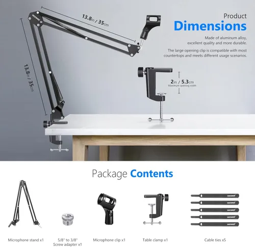 Vista 3 de Neewer: Micrófono ajustable de Suspension Boom Scissor Arm Stand, soporte de micrófono compacto de acero durable para estaciones de radio estudio