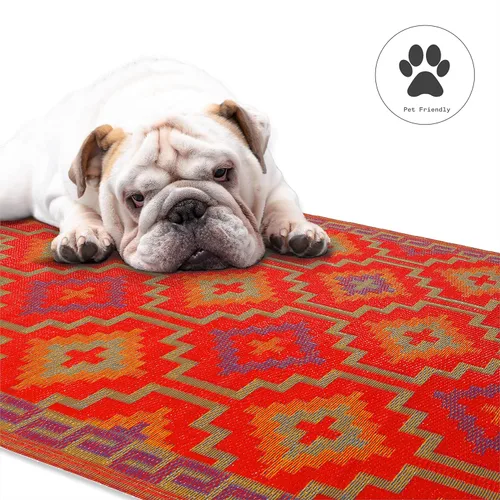 Vista 8 de Fab Habitat - Alfombra de exteriores, impermeable, resistente a la decoloración, sin arrugas, plástico reciclado de primera calidad, estilo kilim