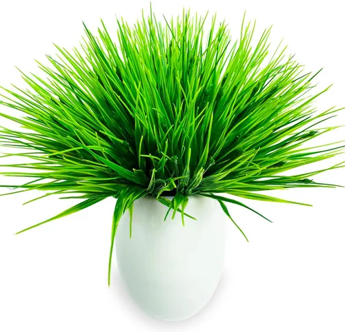 Vista 5 de 10 paquetes de plantas de césped artificial, plantas de césped sintético para exteriores, resistentes a los rayos UV, pasto de trigo de plástico