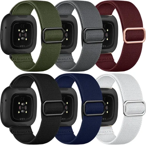 Vista 16 de Ouwegaga Banda elástica compatible con Fitbit Versa 4 bandas/Sense 2/Sense/Versa 3 bandas para mujeres y hombres, correa deportiva ajustable