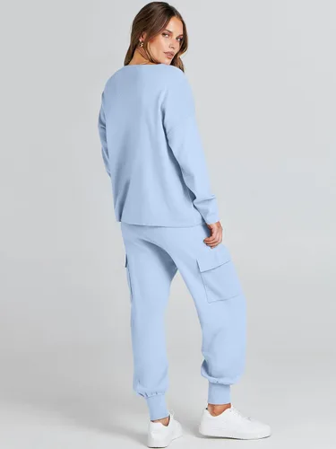 Vista 5 de Caracilia Conjunto de dos piezas para mujer, suéter de punto de manga larga y pantalones deportivos tipo cargo