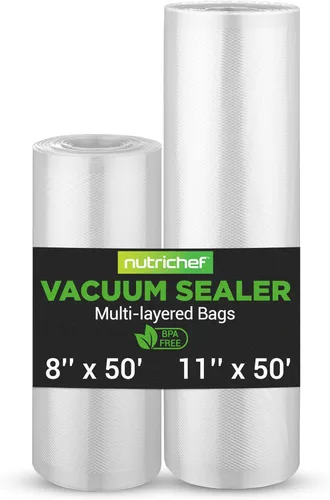 NutriChef Bolsas selladoras al vacío para alimentos de 8 pulgadas x 50 pies y 11 pulgadas x 50 pies (2 rollos, 100 pies en total) – Funciona con
