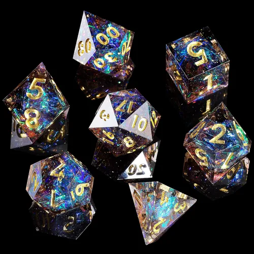 Vista 34 de Mini Planet DND Dados de bordes afilados y poliédricos de Dungeons and Dragons, juego de dados hechos a mano y iridiscentes