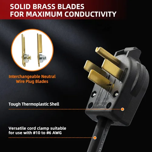 Vista 4 de AIDA Enchufe NEMA 14-30P y 14-50P, 30 y 50 amperios, 125 y 250 voltios, 3 polos de 4 cables, enchufe de ángulo de hoja recta de 4 clavijas