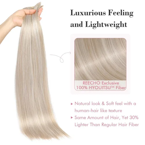 Vista 3 de REECHO Extensiones de cabello con pinzas, extensiones de cabello grueso y largo, extensiones de cabello sintético ligero para mujer, 24 pulgadas a