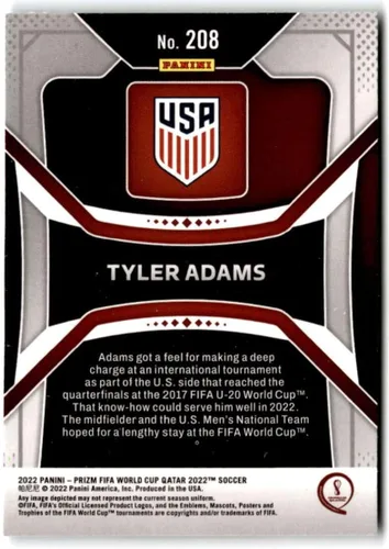 Vista 2 de 2022 PANINI PRIZM FIFA WORLD CUP QATAR #208 TYLER ADAMS UNITED STATES