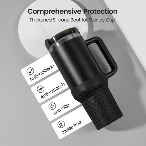 Vista 2 de Thxbag Funda de silicona para Stanley Cup de 30 onzas / 20 onzas, funda negra para botas con accesorios Stanley H2.0 y Quencher Adventure Tumbler