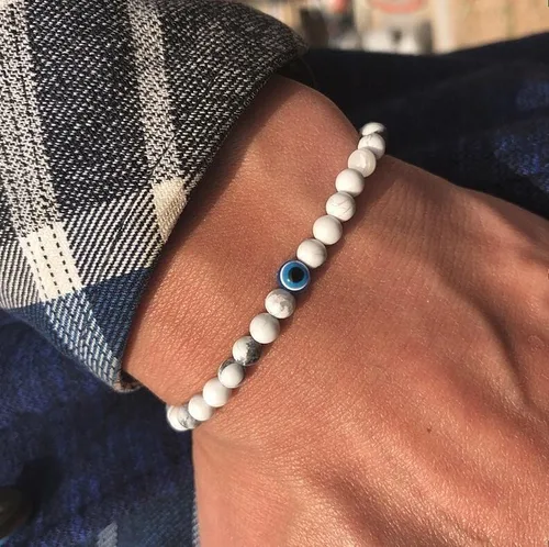 Vista 5 de Kit de pulsera elástica de ágata de piedra natural contra el mal de ojo con dijes ajustables para hombres, novio, para regalo, pulsera elástica