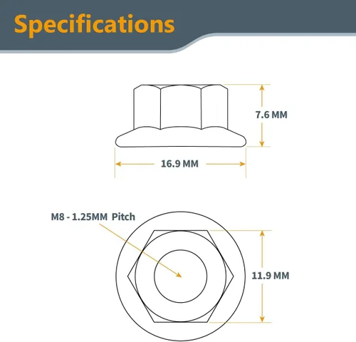 Vista 3 de POWERTEC QLN1201 Tuercas de bloqueo hexagonal de brida dentada (M8) Sujetadores chapados en zinc de acero al carbono de primera calidad – Paquete