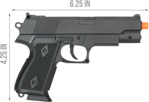 Vista 3 de Paquete de 2 pistolas de aire comprimido BB de 7 pulgadas con resorte de polímero, diseñadas para uso en películas y disfraces.