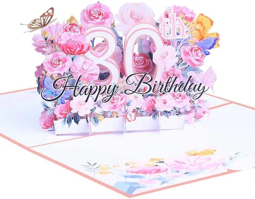Vista 10 de Tarjeta desplegable de cumpleaños número 18, tarjeta de felicitación de flores 3D para mujer