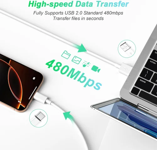 Vista 5 de Cable Carplay de coche para iPhone 15/16/17, cable de carga rápida USB A a USB C de 3 pies, paquete de 2 unidades compatible con Apple 17 Pro Max/16