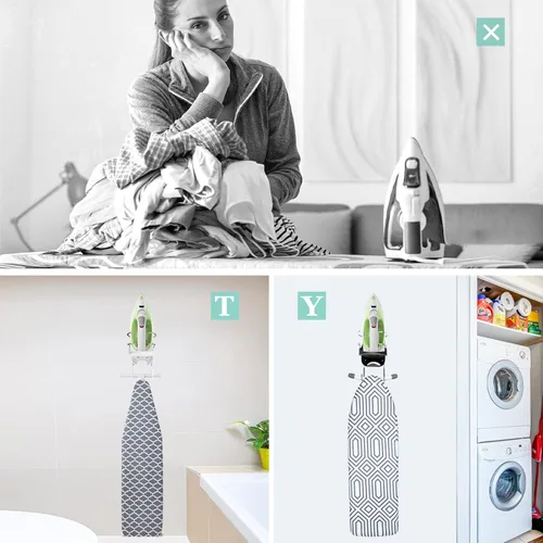 Vista 7 de DOUBLE 2 C Soporte de pared para tabla de planchar, soporte eléctrico para plancha y tabla de planchar, organizador de almacenamiento con ganchos