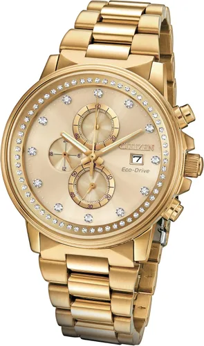 Vista 2 de Citizen Eco-Drive Weekender Cronógrafo Reloj para hombre acero inoxidable tono dorado Modelo FB3002-53P
