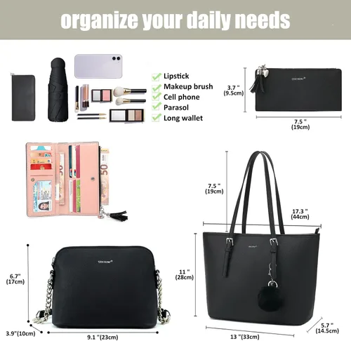 Vista 5 de TANTOMI Tote Bags for Women Purses and Handbags Shoulder Bags Top Handle Satchel Purses 3pc for Work Travel