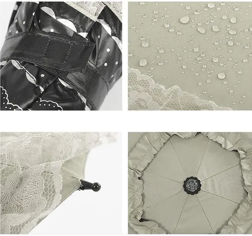 Vista 7 de WANLIAN Paraguas de encaje a prueba de viento plegable soleado y lluvioso a prueba de rayos ultravioleta anti sol protección UV sombrilla paraguas