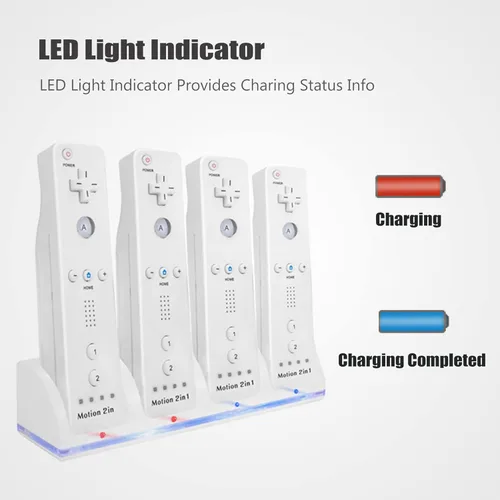 Vista 2 de 4-in-1 Charging Station for Wii&Wii U Remote Controller,Charger with 4 Rechargeable Battery Packs