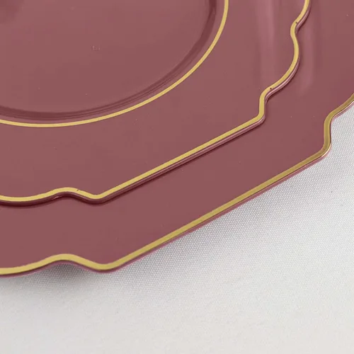 Vista 8 de Efavormart - Paquete de 10 platos barrocos de plástico duro de 8 pulgadas con borde dorado, platos desechables resistentes para ensalada