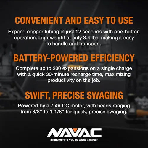 Vista 5 de NAVAC NTE11L - Expansor de tubos eléctricos - Herramienta de estampar de cobre suave o recocido - Funciona con pilas, operación con un solo botón