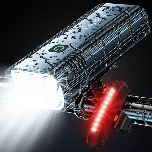 Vista 7 de 2026 Upgrade 6800Lumen Bike Light for Night Riding,Super Bright 6 LED Headlight,Aluminum 10 Mode Rechargeable Bicycle Light Front and