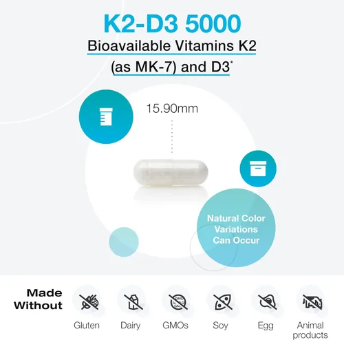 Vista 3 de XYMOGEN K2-D3 5000 - Vitamina D3 K2 - Vitamina D biodisponible 5000 UI (colecalciferol) con vitamina K2 MK-7 - Corazón, arterial, salud ósea +