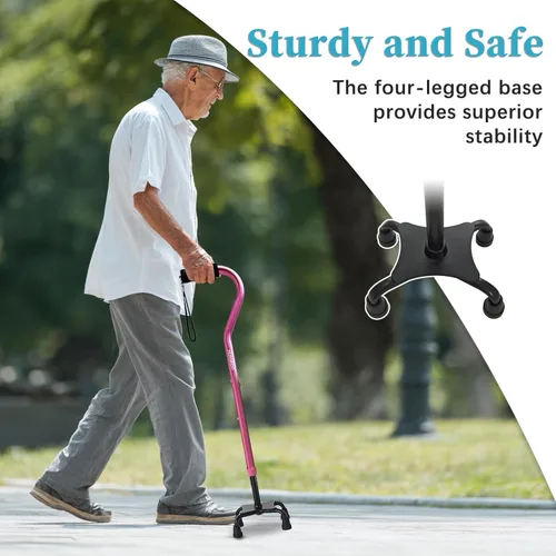 Vista 3 de Bastón plegable y ajustable para hombres y mujeres y personas mayores, ligero y resistente con base de 4 puntas para mayor equilibrio