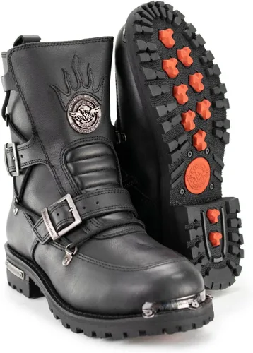 Vista 4 de Milwaukee Leather MBM9076 Botas de cuero tácticas tipo logger negras para hombre con mejora de hebilla - 7