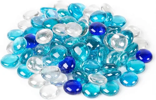 Vista 8 de Houseables Cuentas de vidrio para jarrones, canicas para jarrones, canicas de vidrio, relleno, cuentas azules, planas, gemas azules, manualidades