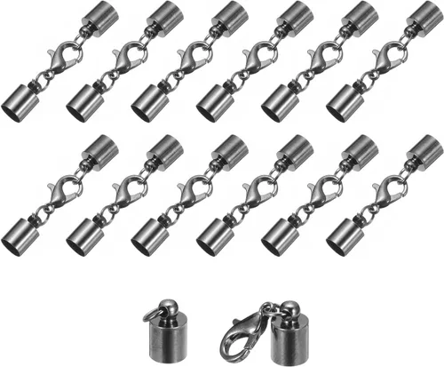 Vista 22 de uxcell Juego de 20 tapas de cuero de 0.197 in con cierres de pinza de langosta, terminadores de barril para hacer pulseras de cuero, tono bronce