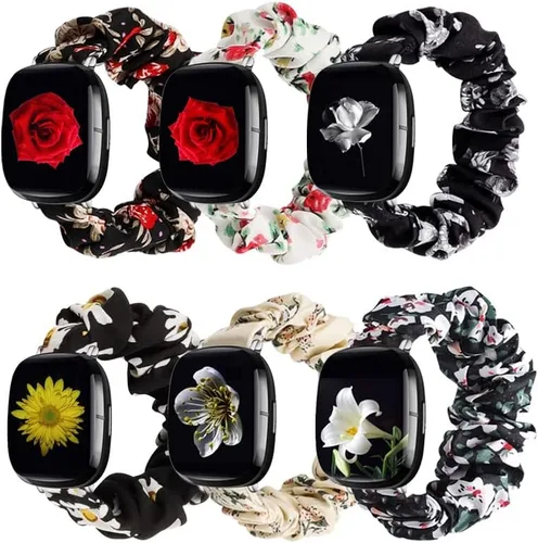 Vista 12 de GTHY Compatible con bandas Fitbit Sense/Versa 3/Versa 4/Sense 2, para mujeres, correas de repuesto de tela de coletero, accesorios, talla L y pequeña