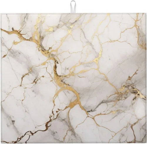Vista 21 de Tapete de secado de platos de mármol blanco dorado para encimera de cocina, absorbente de 16 x 18 pulgadas, placa de microfibra de vidrio