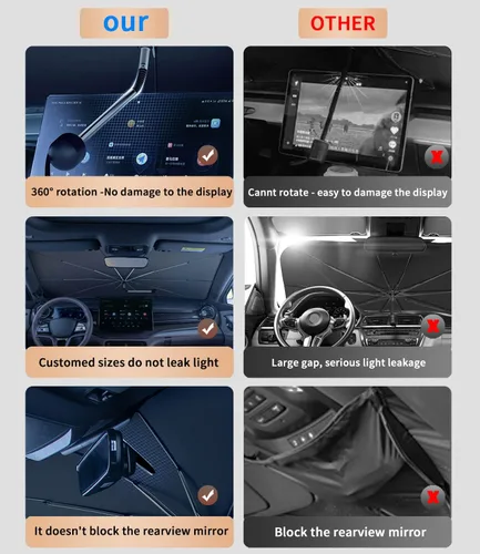 Vista 5 de Ajuste personalizado para parabrisas de Cadillac, bloqueo UV para ventana delantera del automóvil con mango flexible de rotación de 360°, diseñado