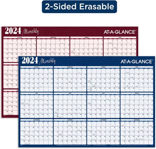 Vista 4 de AT-A-GLANCE® - Calendario anual horizontal reversible borrable de pared, 48 x 32 pulgadas, rojo, enero a diciembre de 2024, A152