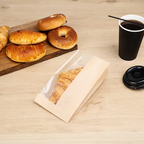 Vista 8 de Bag Tek Bolsa de pan rectangular de papel kraft pequeña - con ventana lateral - 4 3/4" x 2 3/4" x 8 1/2" - Caja de 100 unidades - Restaurantware