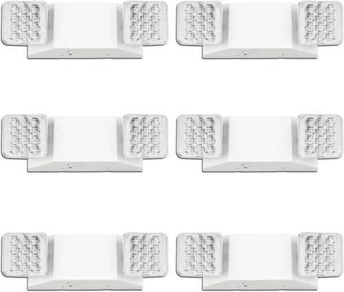 Commercial LED Emergency Lights with Battery Backup, 2 Head Indoor Fixture, AC120-277V Hardwired 6 PCS