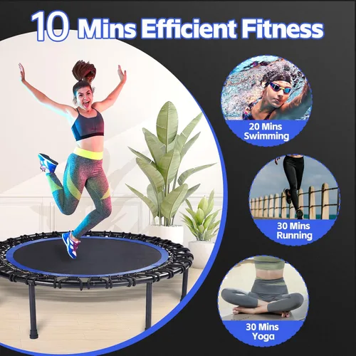 Vista 6 de Mini Fitness Trampoline with Bungees – Stable & Quiet Rebounder for Adults, Perfect for Indoor & Outdoor Workouts