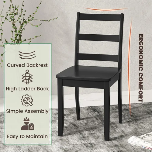 Vista 5 de NAFORT - Juego de 4 sillas de comedor negras de madera, sillas de cocina sin brazos con patas de madera de goma sólida, almohadillas