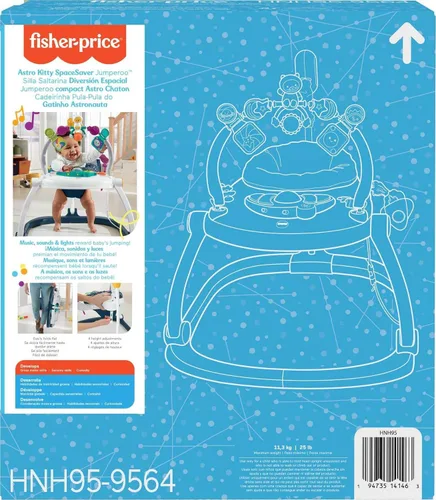 Vista 6 de Fisher-Price Silla mecedora saltarina SpaceSaver Jumperoo con centro de actividades musicales, luces, sonidos y juguetes de desarrollo, Astro Kitty