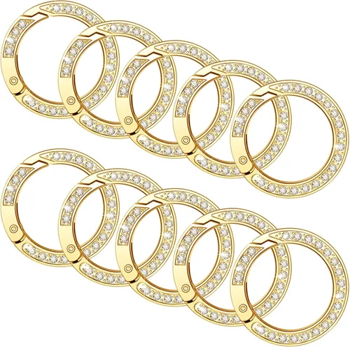10 anillos de resorte de diamantes de imitación de 1 pulgada y 0.984 in, hebilla de clip de metal simple, clip de gancho para llaveros de bricolaje