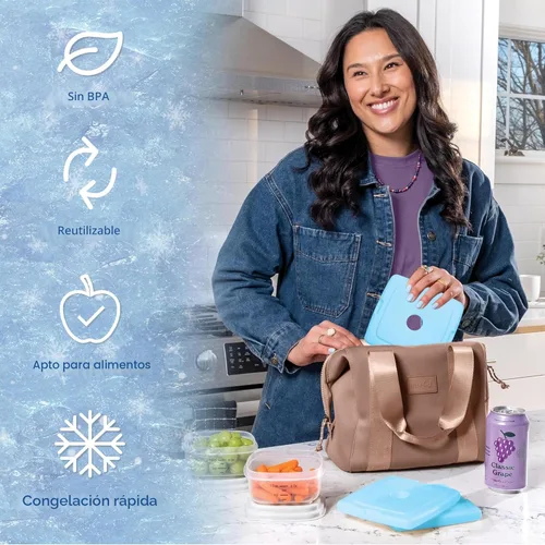 Vista 4 de Cool Coolers de Fit & Fresh - Paquete de 4 bolsas de hielo delgadas, paquetes de hielo reutilizables de congelación rápida que ahorran espacio