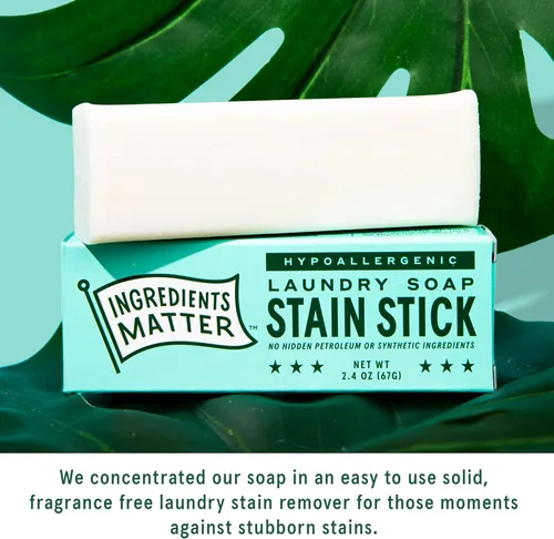 Vista 3 de Ingredients Matter Barra quitamanchas hecha de jabón de lavandería HE/removedor de manchas hipoalergénico, natural, sin detergente, respetuoso