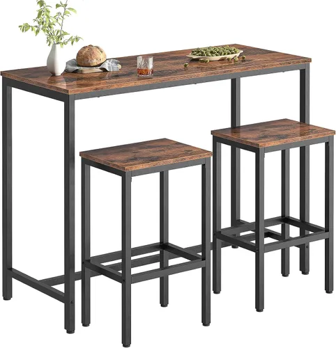 Vista 8 de HOOBRO Bar Table and Chairs Set, 47.2” Rectangular Pub Table with 2 Stools for Small Space, High Top Table, 3-Piece Breakfast stools Set, Sturdy