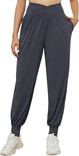 Bloggerlove Pantalones deportivos de yoga cómodos para mujer, pantalones holgados de harén hippie, cómodos pantalones de pierna ancha con bolsillos