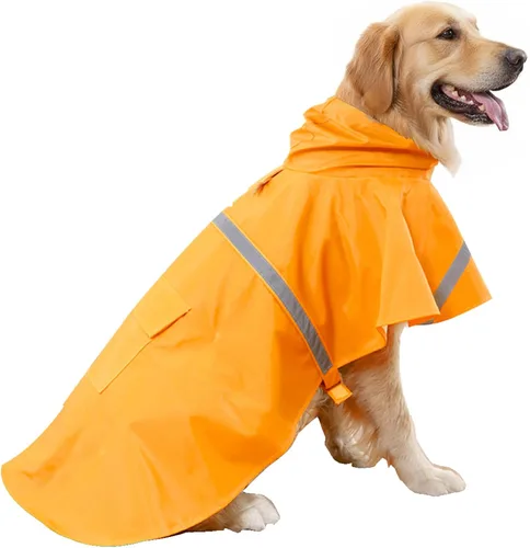 Vista 12 de HAPEE Chubasqueros para perros con capucha de tira reflectante, chaqueta poncho para perros grandes, para garabatos Golden Retriever