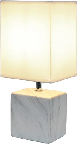 Vista 2 de Simple Designs LT2071-WOW - Mini lámpara de mesa pequeña de cerámica marmolada blanca con pantalla de tela blanca (paquete de 2)
