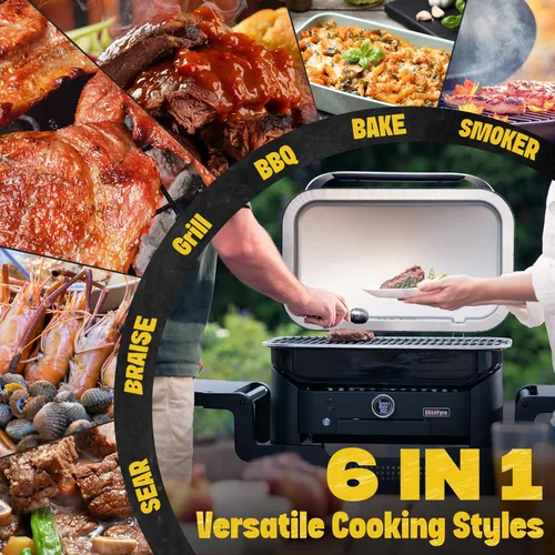 Vista 6 de Volteq - Parrilla eléctrica con control inteligente Tem para apartamentos, 6 en 1, sin humo, compacta para patio, barbacoa para balcón y terraza